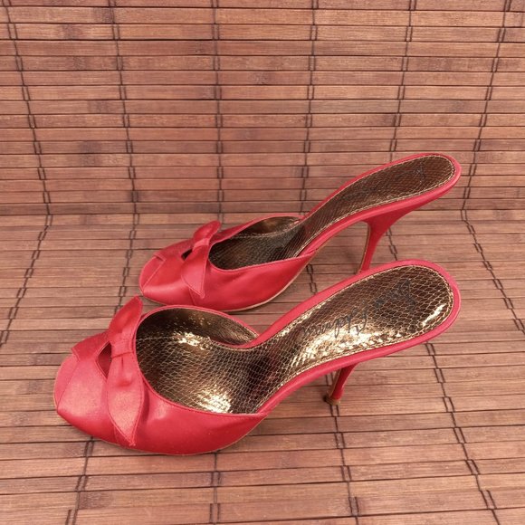 Sam Edelman Red Satin Peep Toe Mule Heels 9.5 - Picture 4 of 9